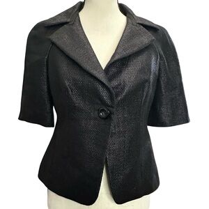 Ann Taylor Blazer 2 Black Woven Short Sleeve Jacket
